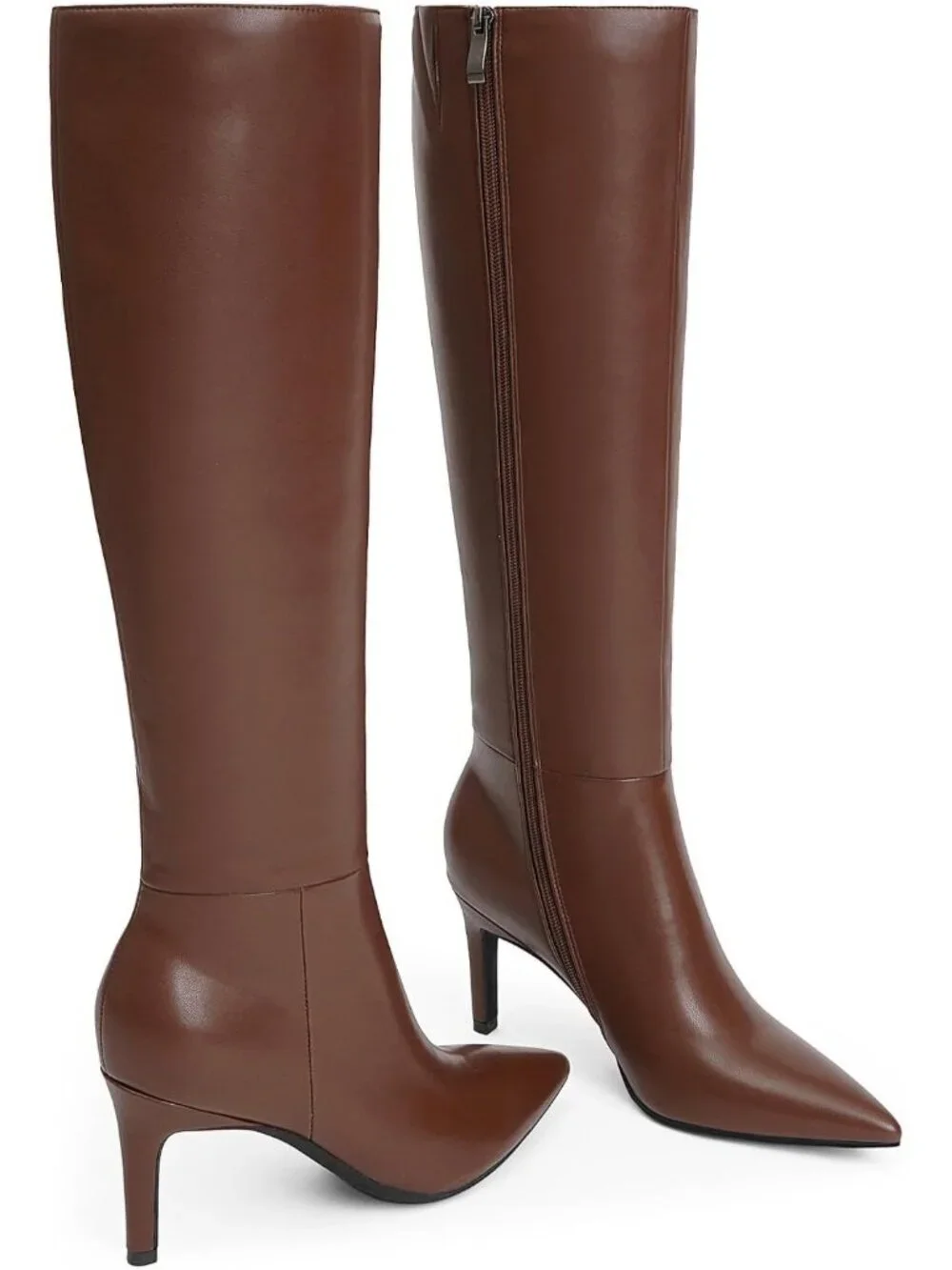 Women's Brown Pointed Toe Faux Leather Stiletto Heel Over The Knee Boots